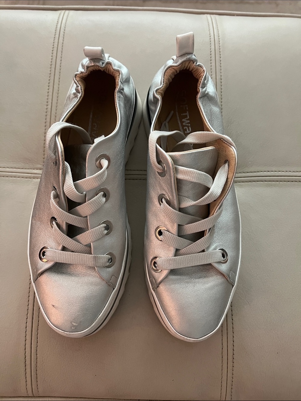 SoftWalk Women's Metallic Silver Lace-Up Sneakers